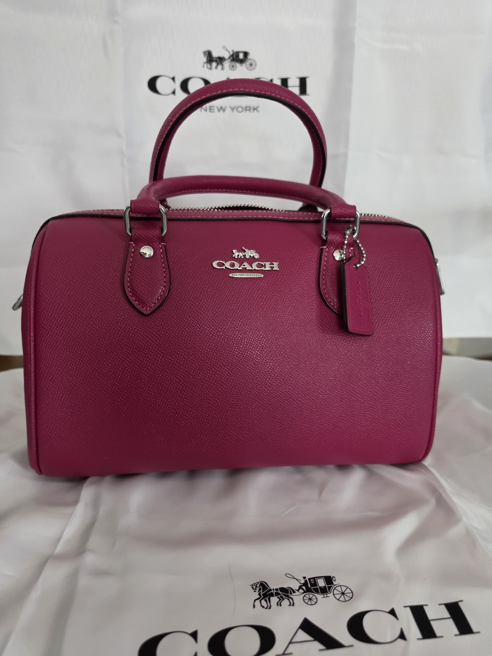 Coach Crossgrain Leather Rowan Satchel in Raspberry Pink